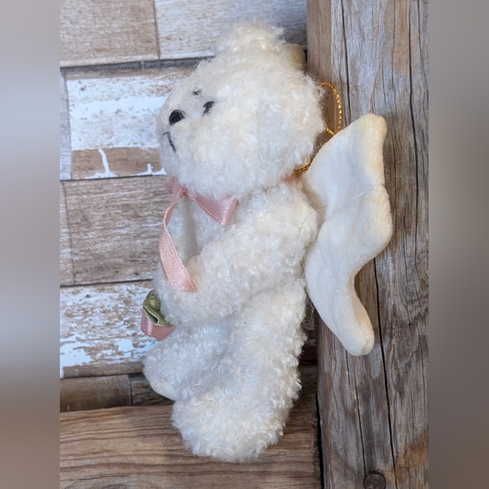 Boyds Bears The Ornament Collection White Plush Angel Bear With Pink Ribbon/Rose - Picture 2 of 9